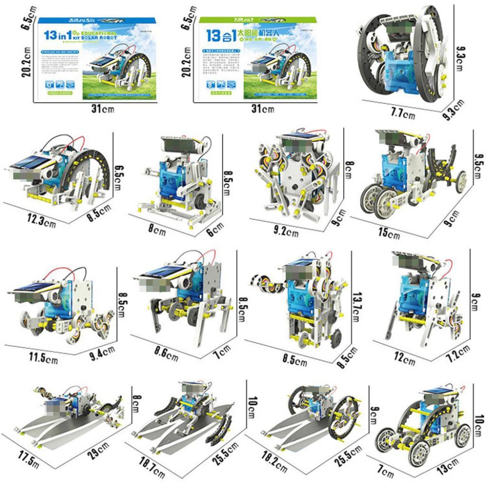 13 1 DIY 태양 광 발전 로봇 키트 자기 조립 과학 로봇 어린이 교육 용품 DIY 변환 줄기 장난감